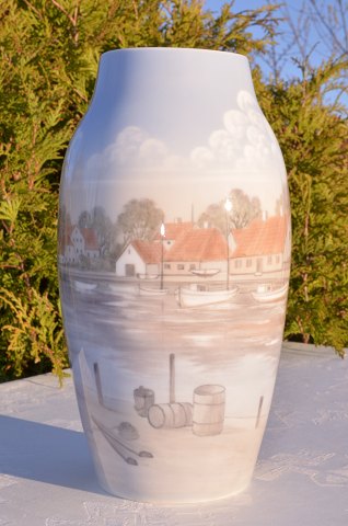 Bing & Gröndahl Porzellan Vase mit Hafen Motiv
